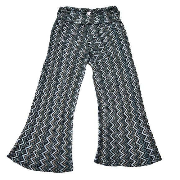 SWEET PEA BY STACY FRATI CHEVRON KNIT BOHEMIAN WIDE FLARE BOTTOM LEG PANTS - Picture 1 of 9